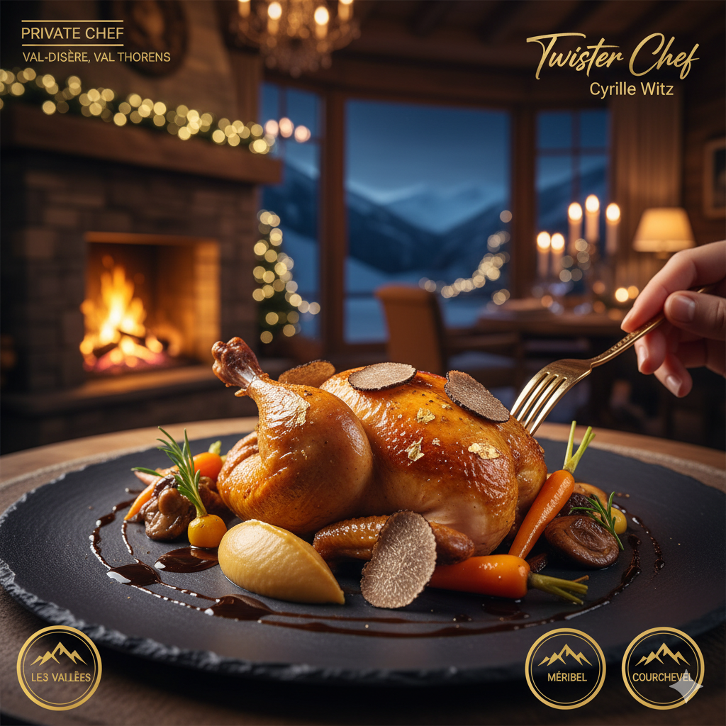 Plat chaud "Volaille de Bresse Rôtie, Façon Twister Chef" - Hot dish "Roasted Bresse Chicken, Twister Chef Style"