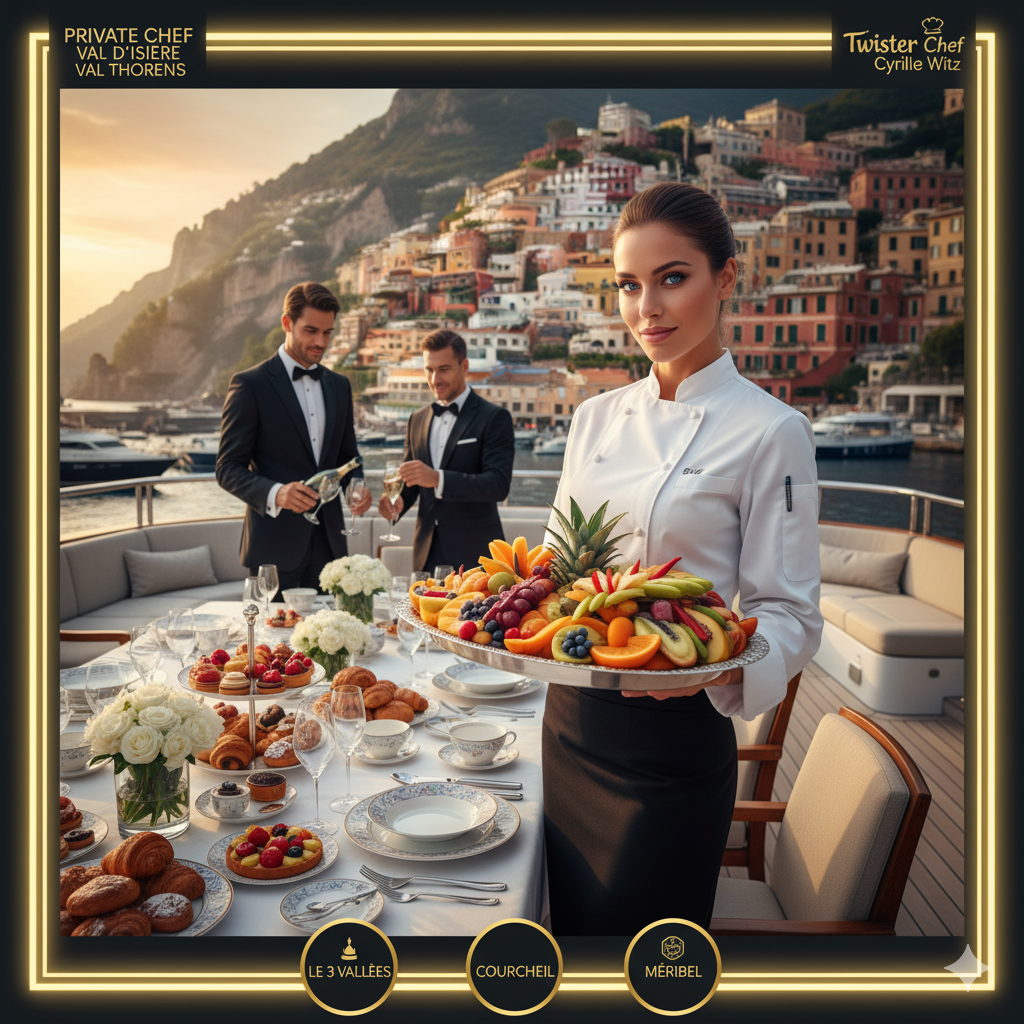 Private chefs Portofino à Courchevel  1850, 1650, 1550, les 3 Vallées, Meribel, la Tania, le Praz, le Moriond, St Martin de Belleville, Val d’Isere, Val Thorens