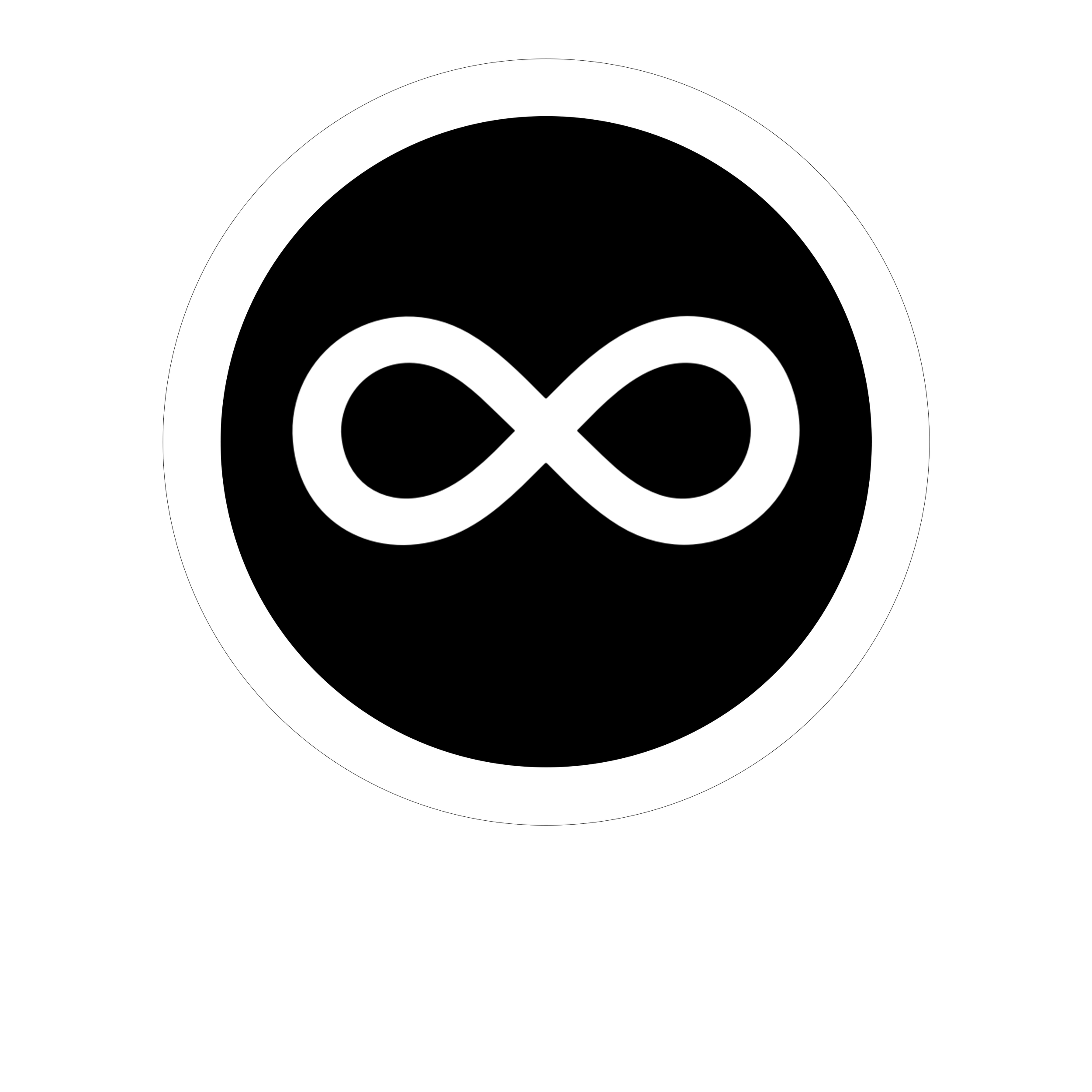 Black circular logo with white infinity symbol in the center, surrounded by a white ring. Below the logo, the text 'INFINITE ZERO' is written in bold white letters.
