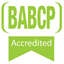 The BABCp Accredited logo, featuring a blue checkmark inside a circle next to the text.
