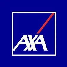 AXA insurance logo with a blue background and a diagonal red stripe.
