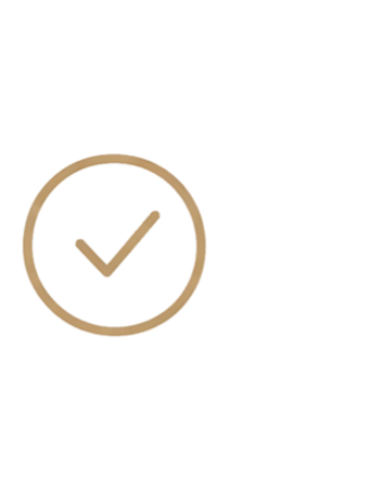 Check mark inside a beige circle indicating completion or approval.
