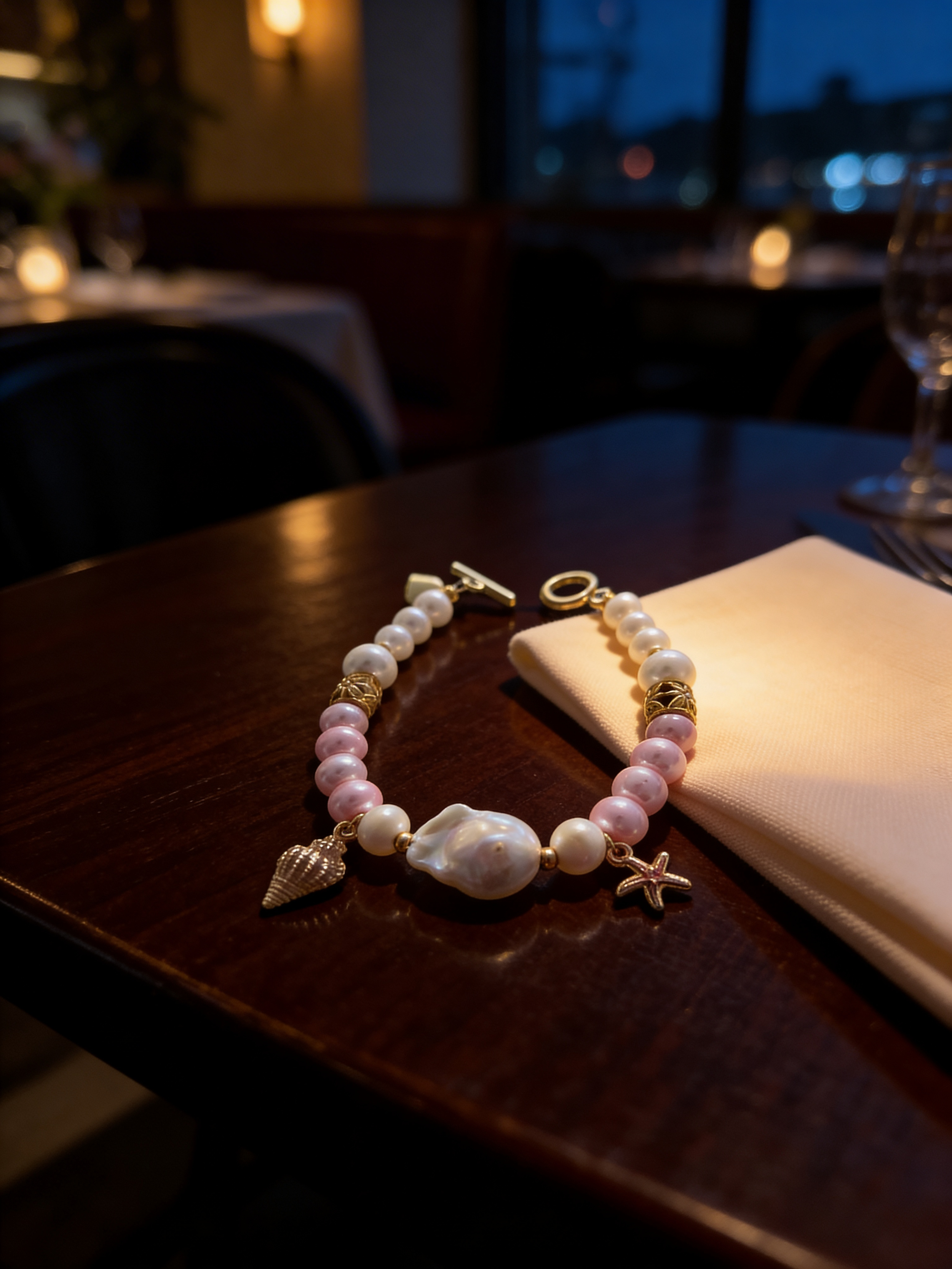 baroque pearl golden charm bracelet