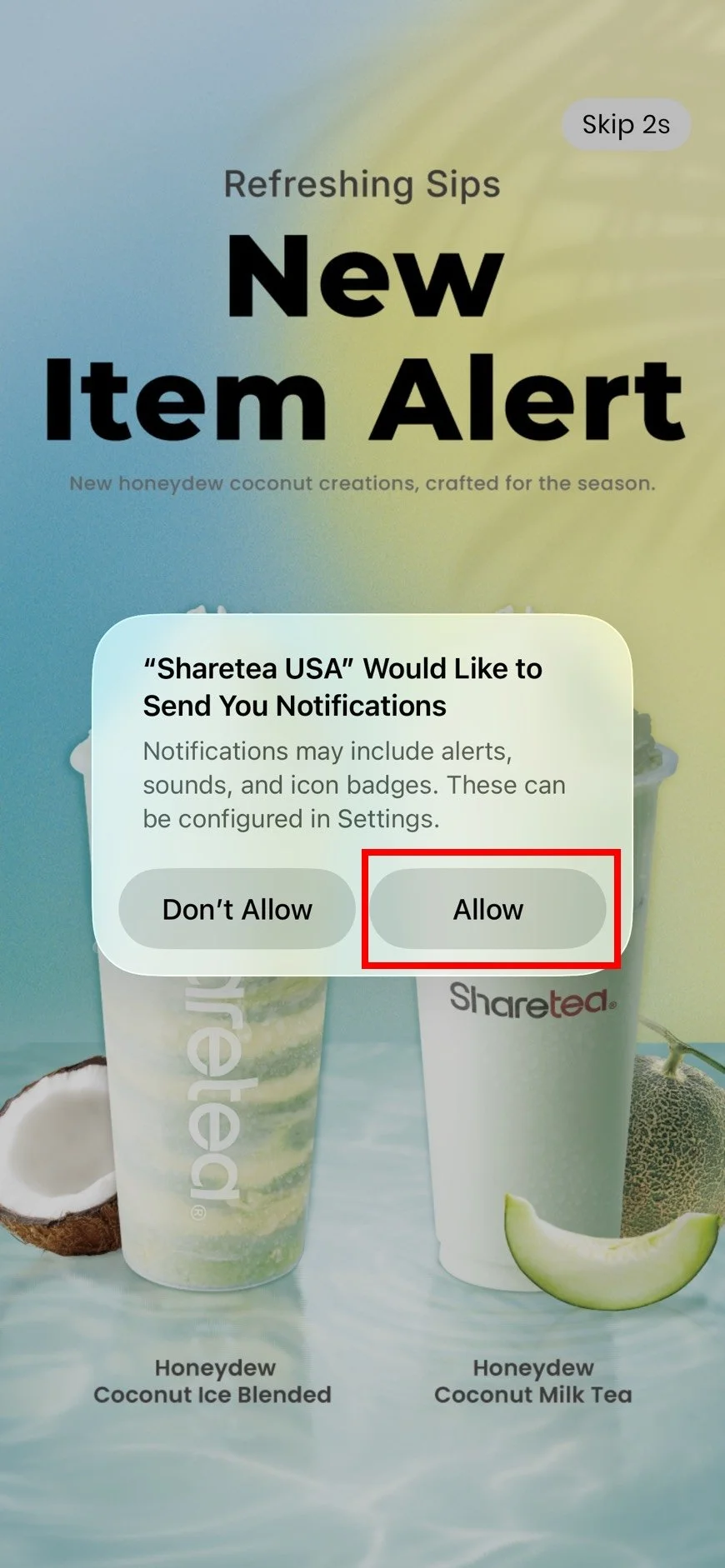 Enabled Sharetea app push notifications