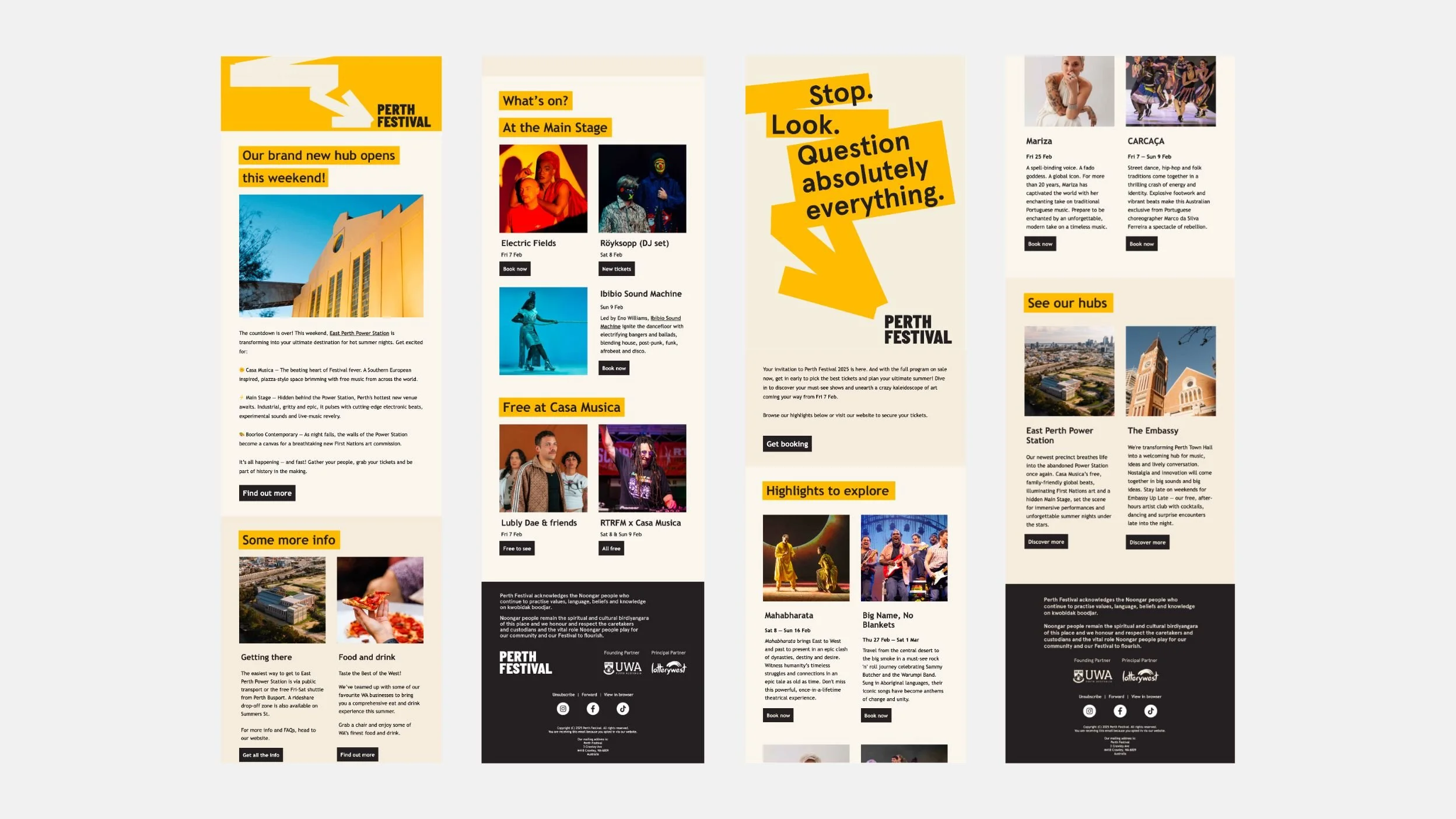 A selection of EDMs for Perth Festival on a white background.