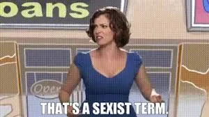Rachel Bloom from Crazy Ex-Girlfriend looking angry, saying "That's a sexist term"