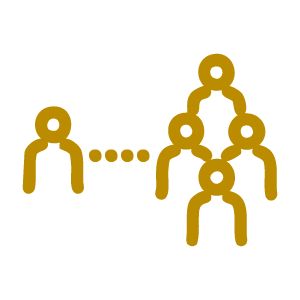 Icon of a person connecting to a group of five people arranged in a pyramid formation.
