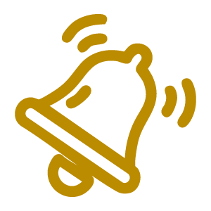 Gold outline of a bell with sound waves