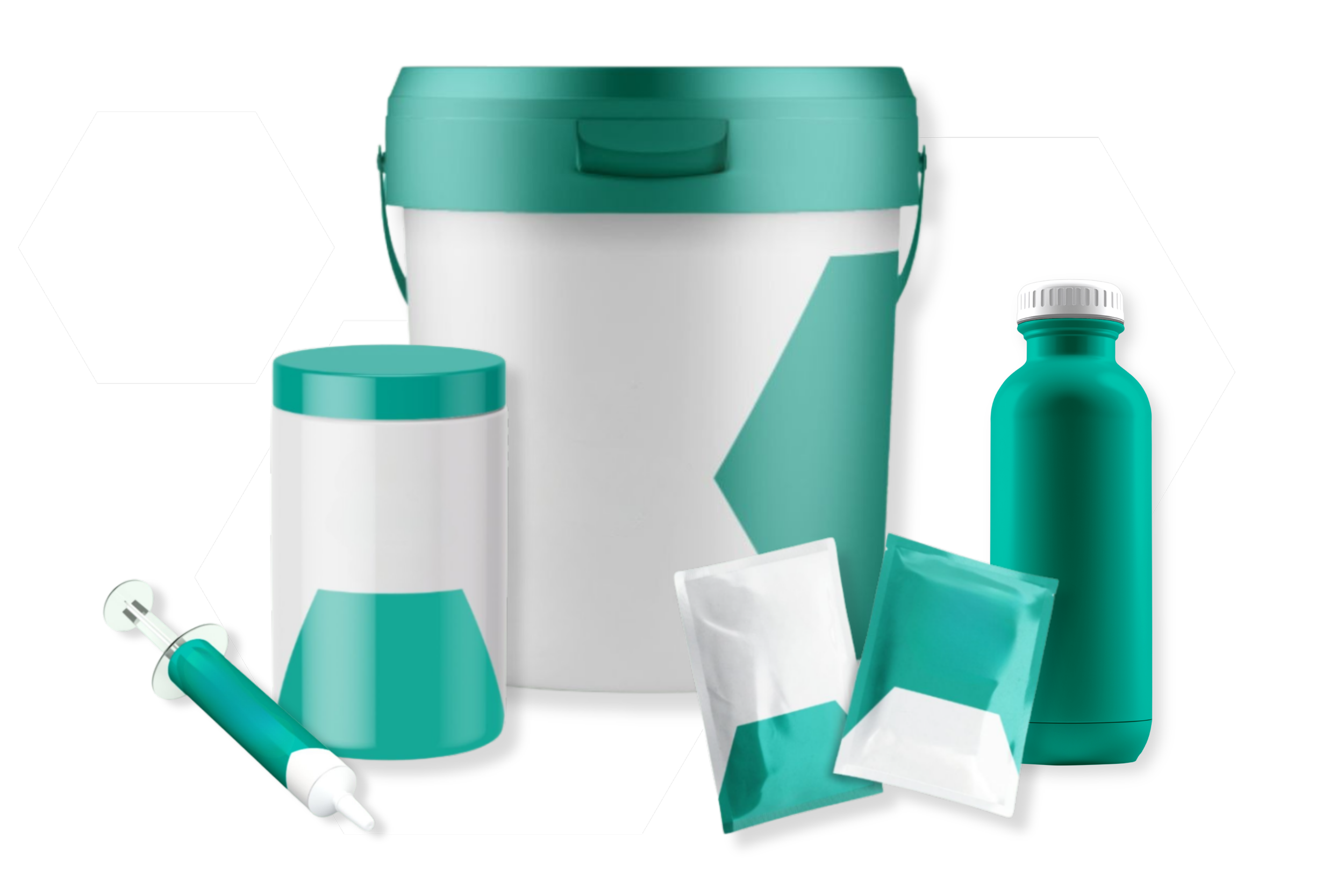 Collection of green-white packaging