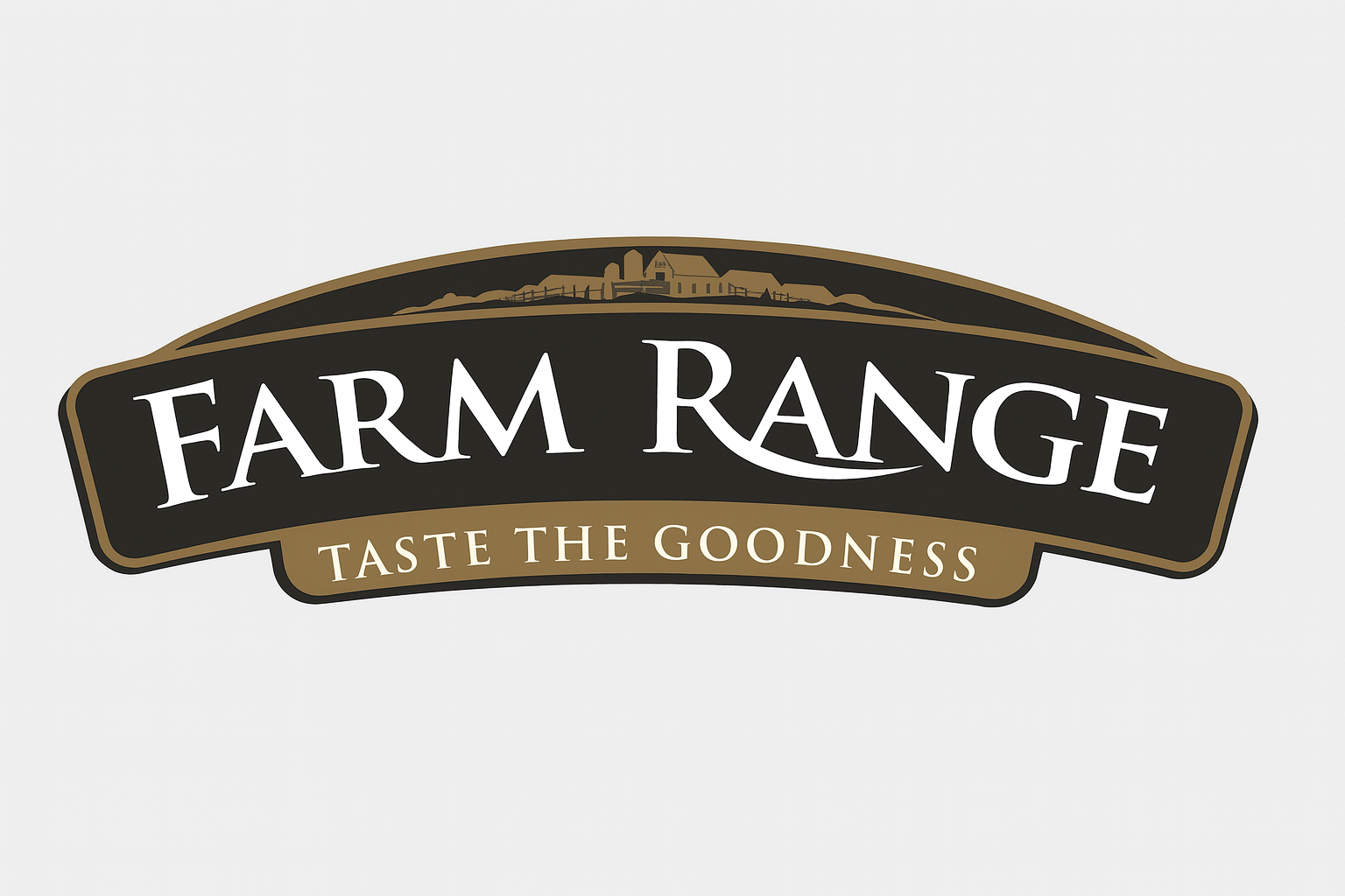 Farm Range logo featuring a farm silhouette with the text 'FARM RANGE' and the tagline 'TASTE THE GOODNESS'.