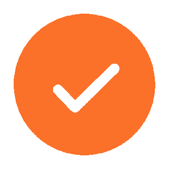 An orange circle with a black check mark in the center.