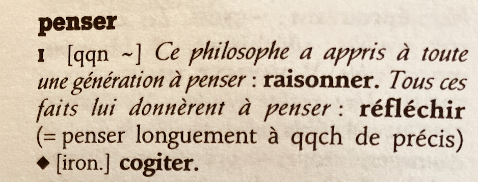 Dictionary entry: penser to think in French