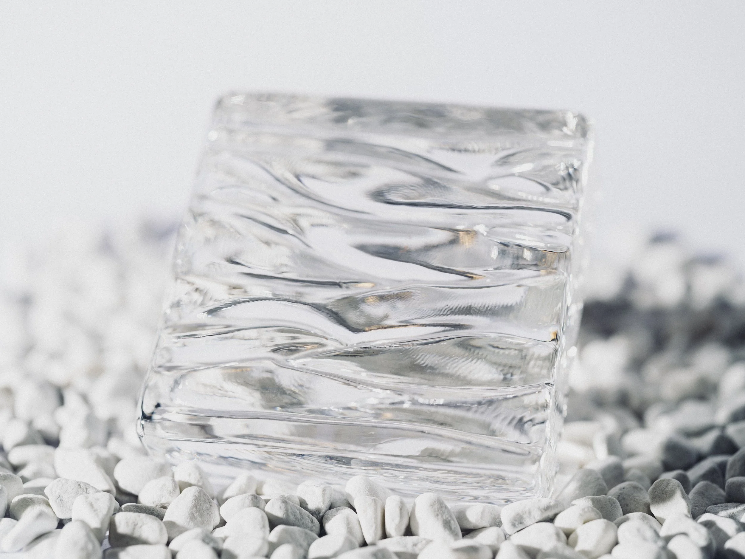 Solid square glass brick with waves texture