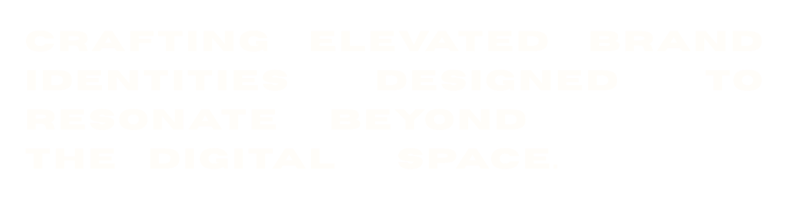 White text on a black background stating: "Crafting elevated brand identities designed to resonate beyond the digital space."