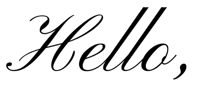 The word "Hello" written in elegant black cursive font on a white background.
