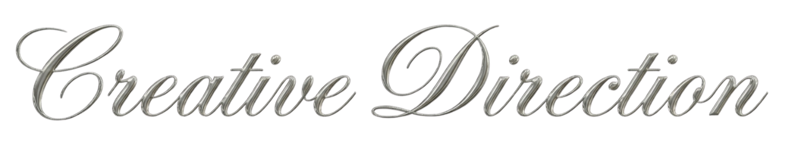 Elegant silver script text reads "Creative Direction" with a shiny metallic finish.