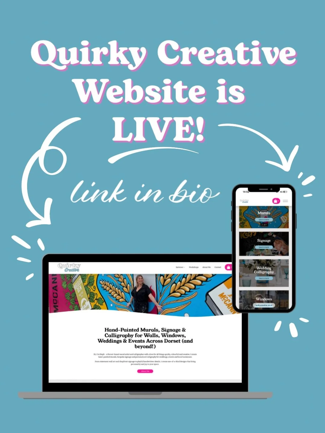 Quirky Creative is officially live ✨

Bringing everything together under one cohesive new name felt like the natural next step for Quirky. Allowing me to focus mainly on hand-painted murals, signage, and lettering for businesses and spaces that want 