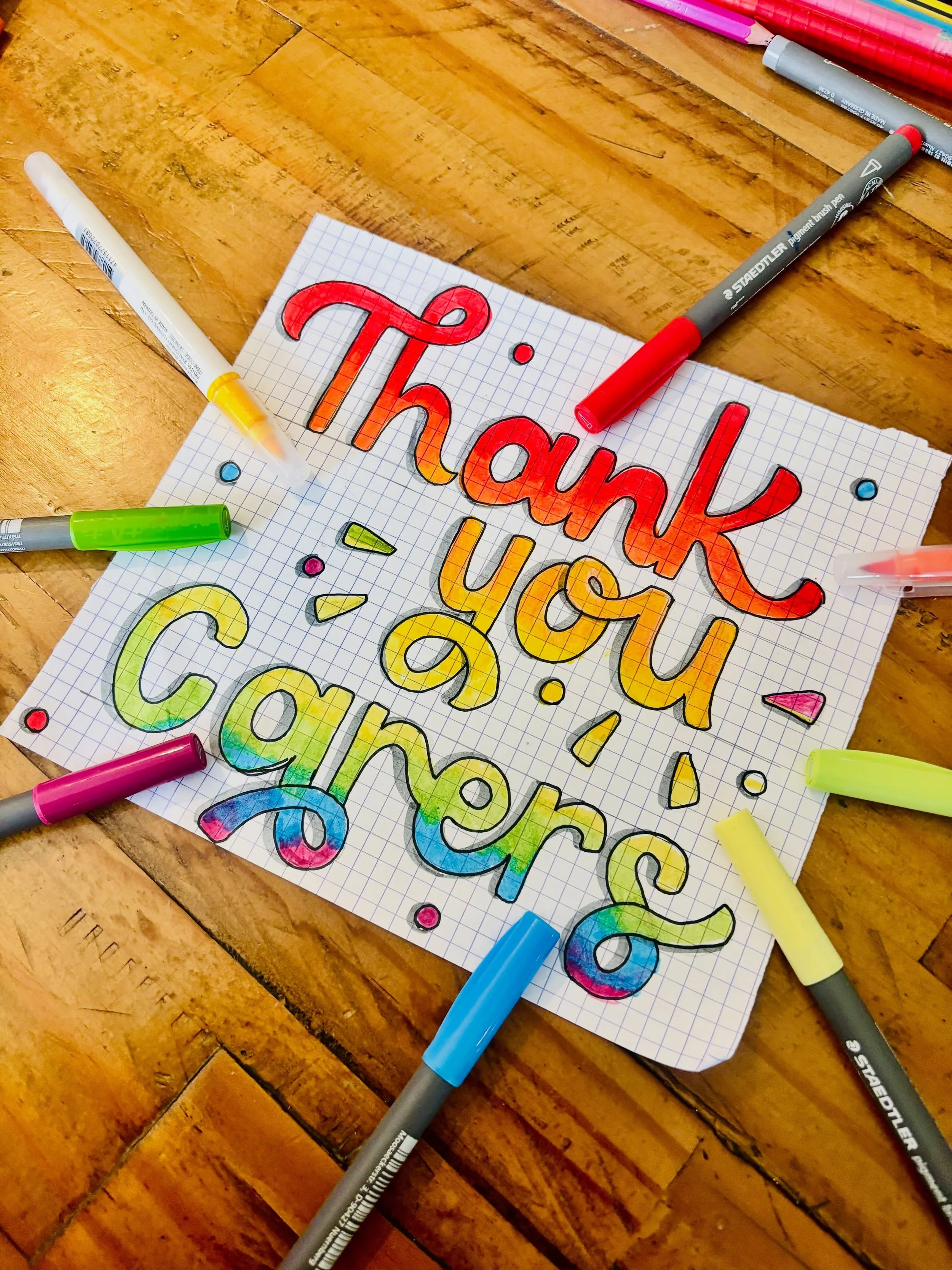 As today marks the beginning of carers week, I thought I&rsquo;d practice my lettering skills (still rusty, but loved the process) &amp; throw together a little piece for a thank you card. I currently work part time in a Dementia residential home &am