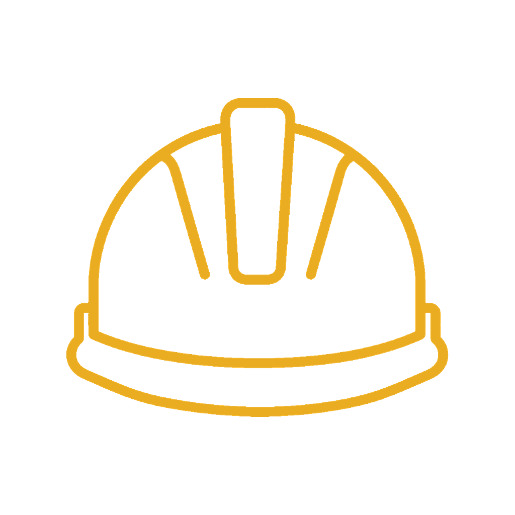 Gold outline of a safety helmet on black background.