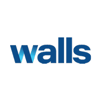 The word "walls" written in blue text