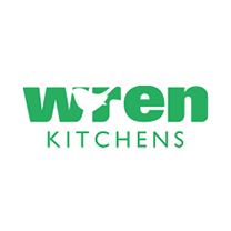 Logo for Wren Kitchens in green text.