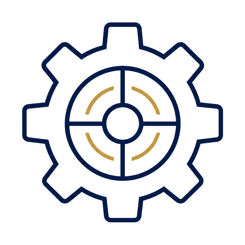 A stylized gear icon with a target or crosshair in the center, representing settings, engineering, or precision.