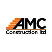 Logo of AMC Construction Ltd with an orange brick wall graphic and black text