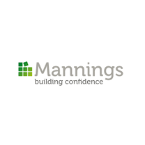Mannings logo with green squares and the slogan 'building confidence'