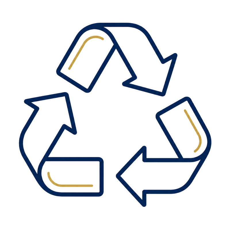 Recycle symbol with three arrows forming a triangle, indicating recycling process.