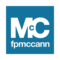Logo of McCann with blue background and white text