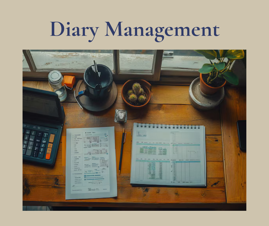 Desk with Open Diary and note book