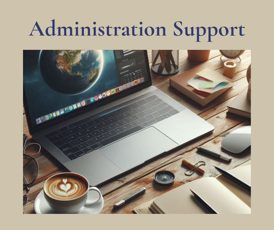 Desk with laptop pens, paper and office equipment ready for work