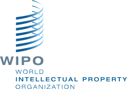 Logo of the World Intellectual Property Organization, with a stylized blue spiral and text.