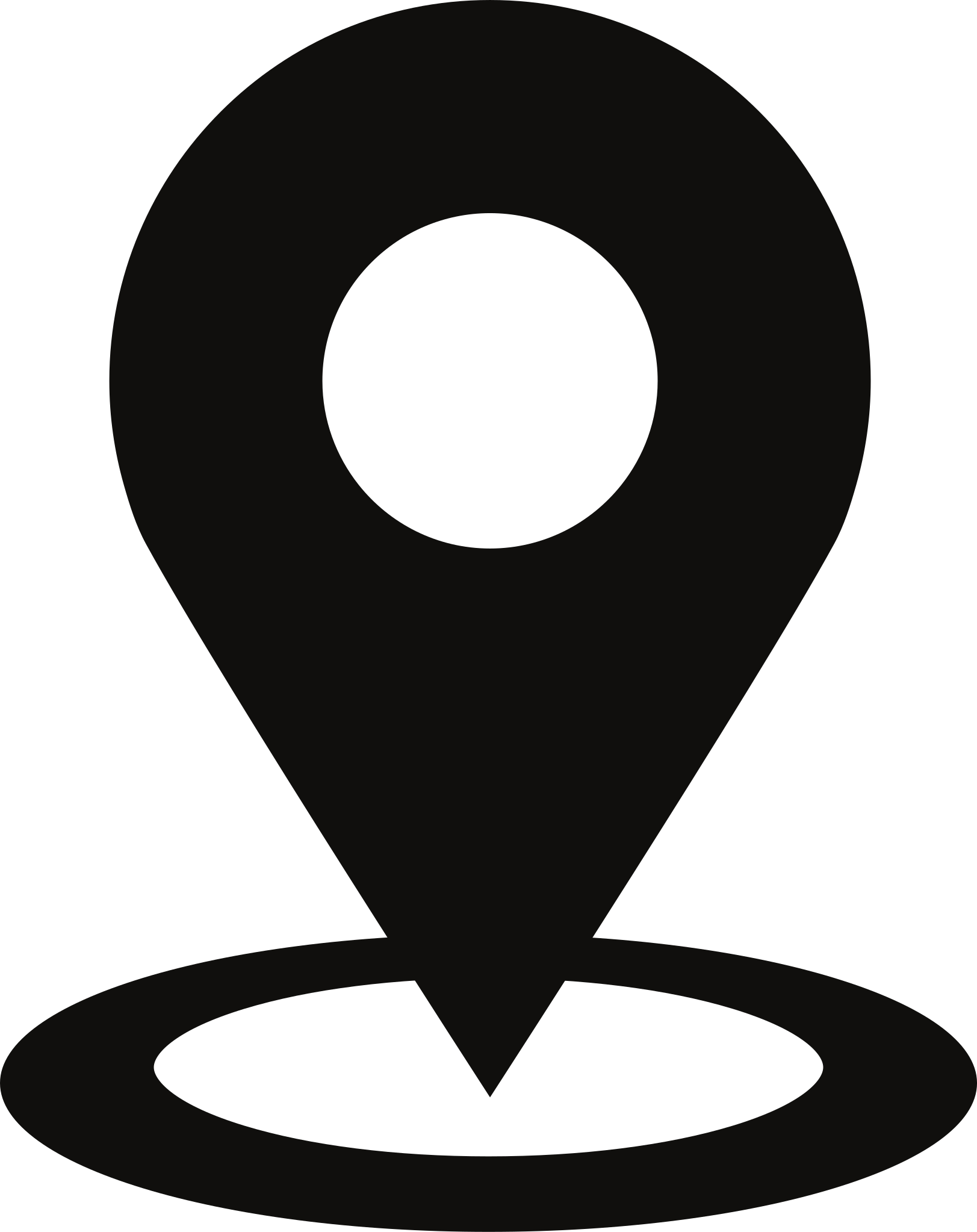Icon of a location pin with a circular base, commonly used to represent a map or GPS location.