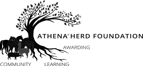Logo for Athena Herd Foundation featuring a tree, a person, and a goat