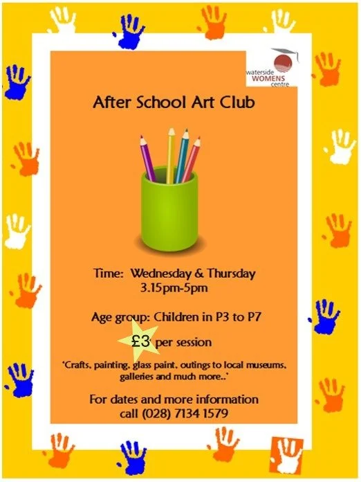 Don't miss out on a great chance to do some arts and crafts after school. Book in for Wednesday or Thursday @ 3.15pm. Call 028 7134 1579