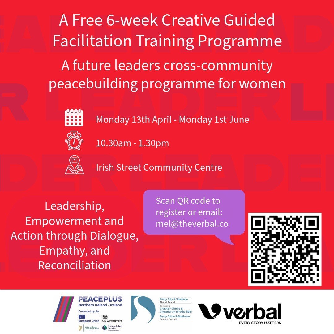 Would you like training to be a facilitator? A free 6 week training programme is starting this Monday, 13th April, for women. There are still spaces left so sign up quick! This is a great opportunity provided by the @verbalarts , @dcsdcouncil and PEA