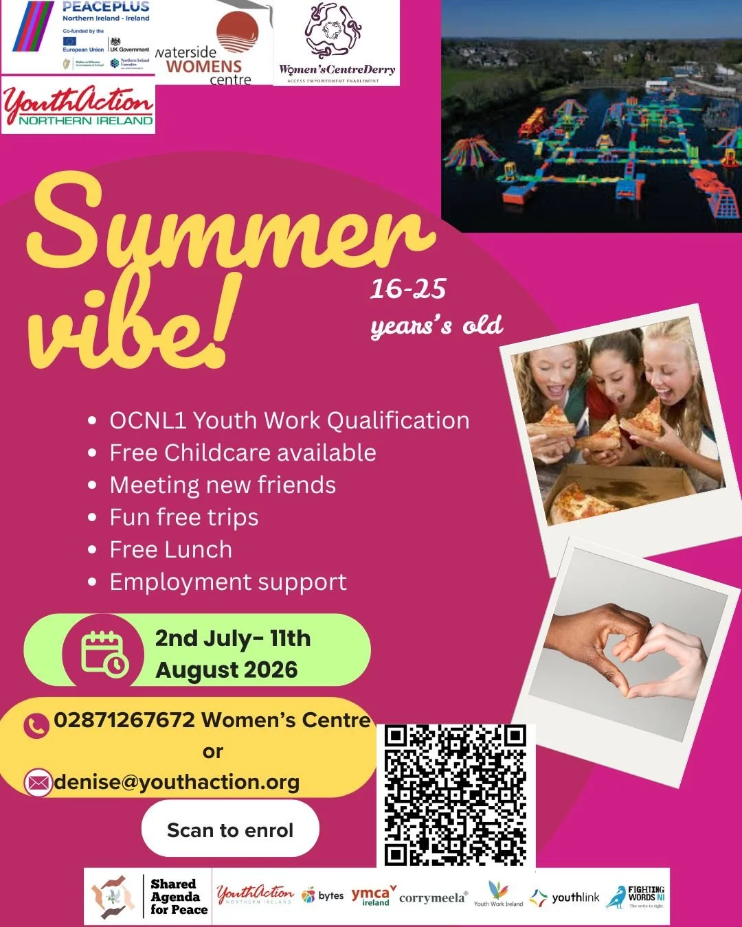 We are partnering with Youth Action &amp; Women Centre Derry to offer women aged 16-25 years old a 6 week summer project! Gain a qualification while meeting new friends, going on trips and having fun. Free childcare is available if needed!

If someon