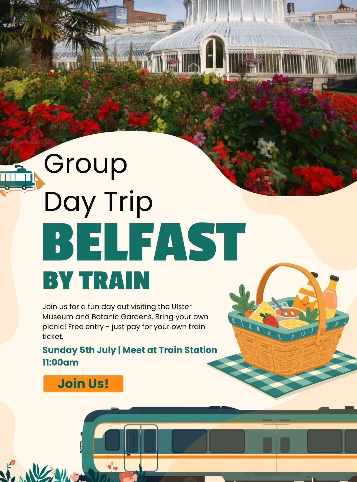 Girl's trip to Belfast! Meet us at Derry/Londonderry train station on Sunday 5th July at 11:00am. Bring money for a return train ticket and lunch for a picnic. Woo!