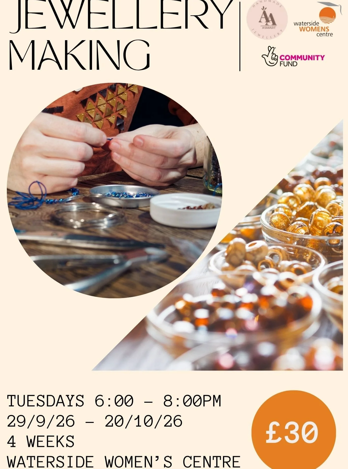 Treat yourself to an evening class this term. In the 4 weeks of Jewellery Making you will create earrings, necklaces, and bracelets galore and as a bonus, they make the perfect gifts for Christmas!

To book, email or call:
info@watersidewomen.net
028