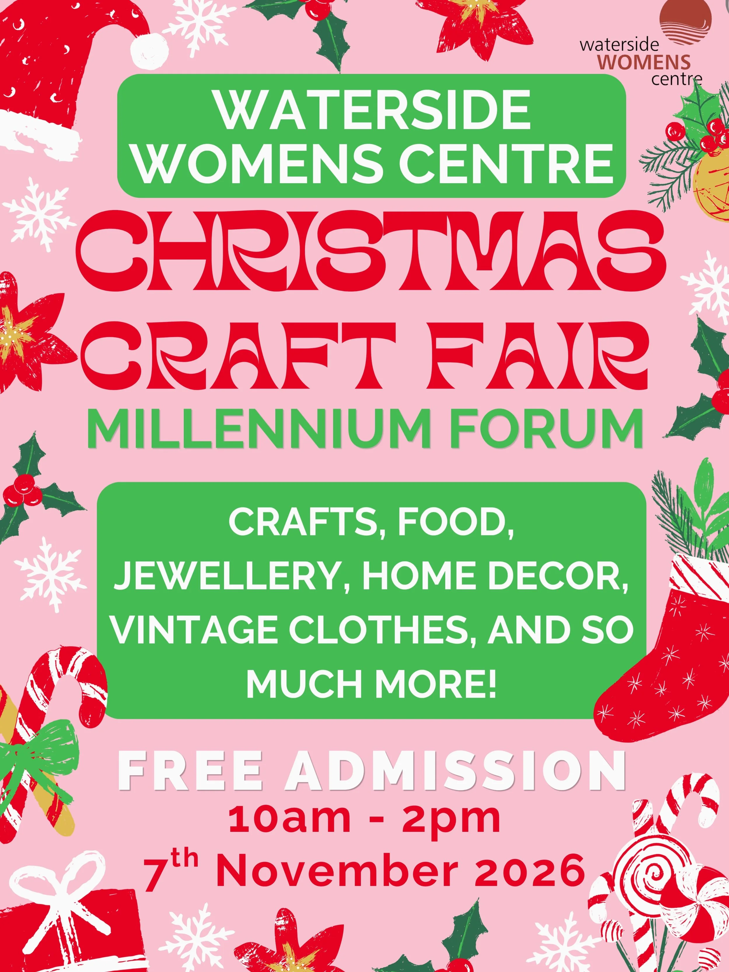 Come along to our Christmas craft fair on Saturday 7th November in the Millennium Forum! 

Start your Christmas shopping early and support small local craft businesses. 

We will have a raffle with some amazing prizes. Santa and his elf may make a su