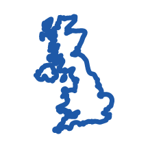 Outline map of the United Kingdom in blue.