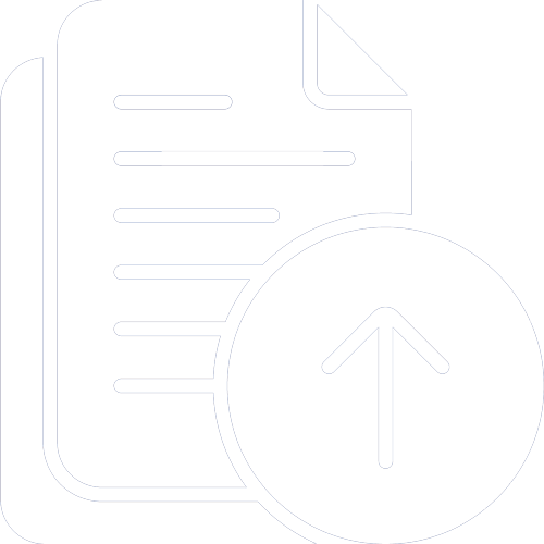 Icon of a document with an upward arrow, representing document upload or sharing.