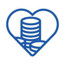 Stack of coins inside a heart outline