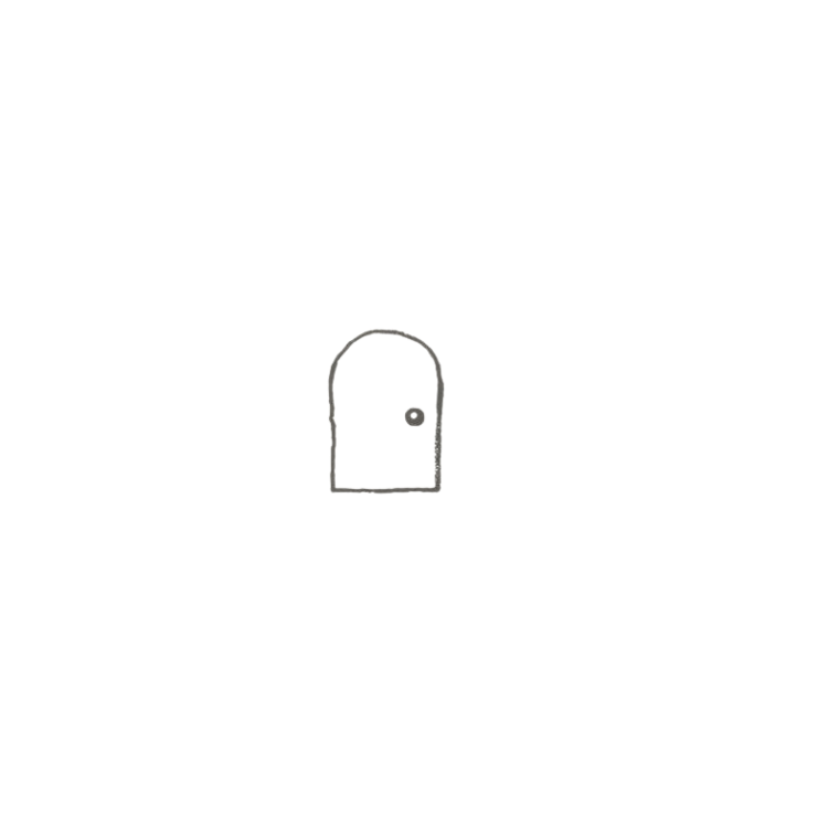 Simple outline drawing of a door with a small round window.
