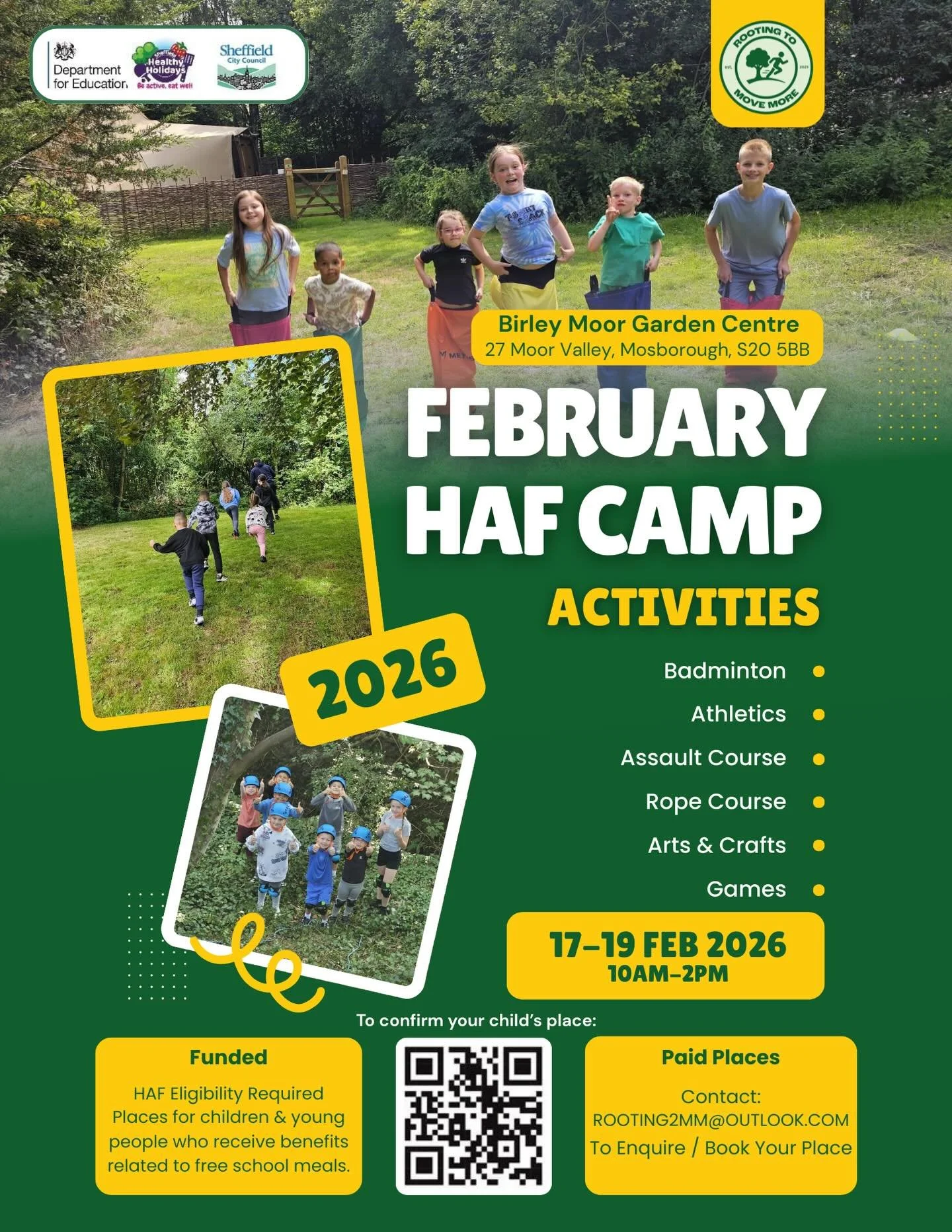 Looking for something fun for your child this half term? 
Our February Half Term HAF Camp is just around the corner!

Use the QR code to confirm your child&rsquo;s place today!

📍Birley Moor Garden Centre
🗓️Tuesday 17th February - Friday 19th Febru