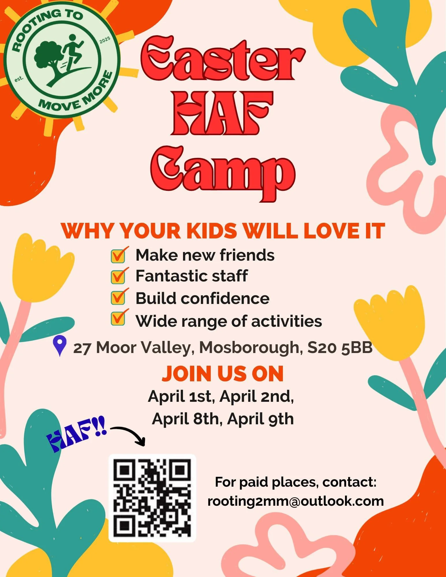 Our Easter Half Term HAF camp spaces are filling up quickly! We can't wait to see you all again and welcome some new faces too! 🌞

Use the QR code to confirm your child&rsquo;s place today!

📍Birley Moor Garden Centre
🗓️April 1, April 2, April 8, 
