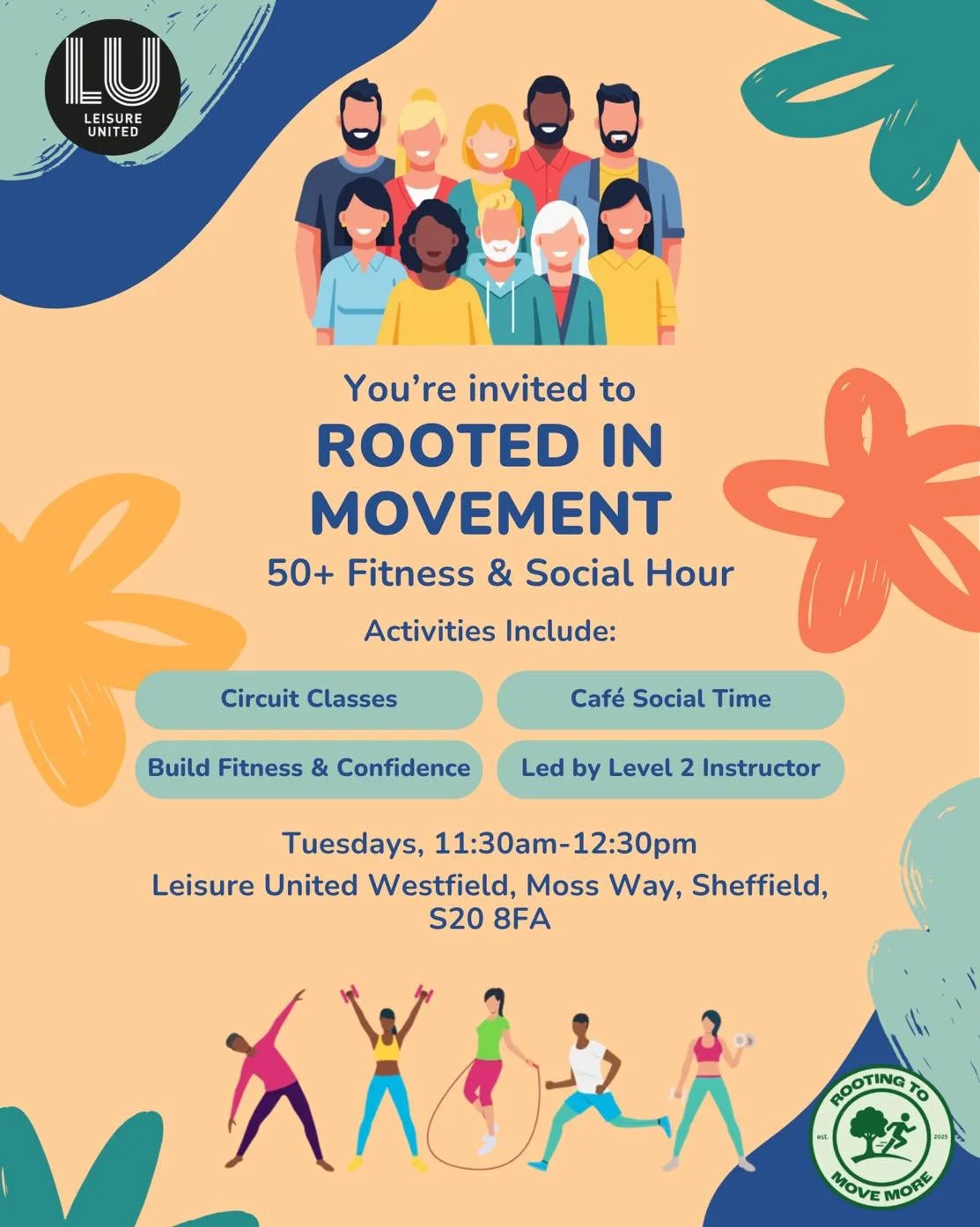 🌿 Rooted in Movement 🌿

An over 50s exercise &amp; social program designed to keep you active, connected, and moving more.

This 10-week program is a great way to build routine and community, you can book onto the full program or individual session