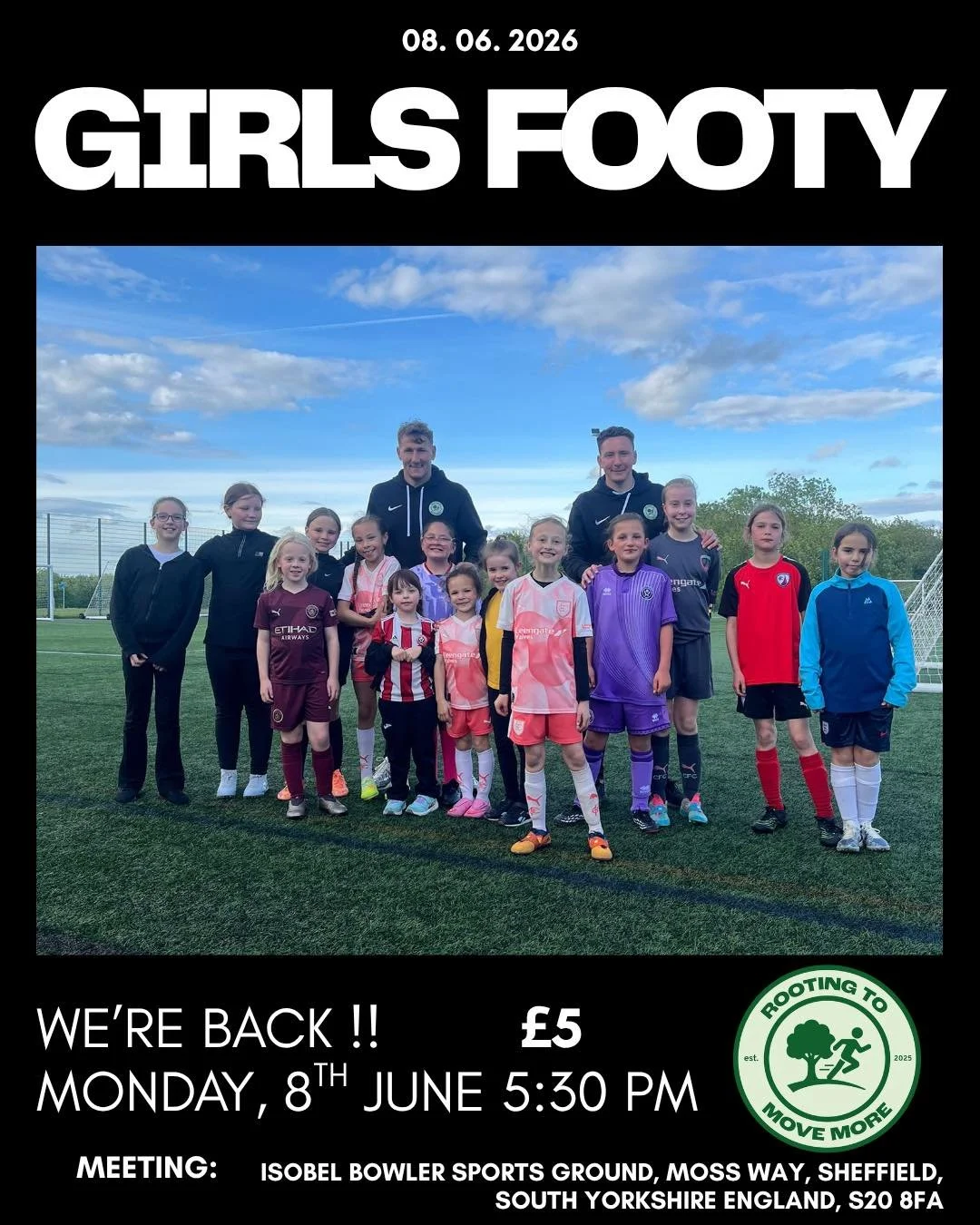 We&rsquo;re back this Monday with our girls football sessions! 

Join us at 5:30pm at leisureunited.s20 for an hour of fun football. ⚽️

#rootingtomovemore #football #footballher