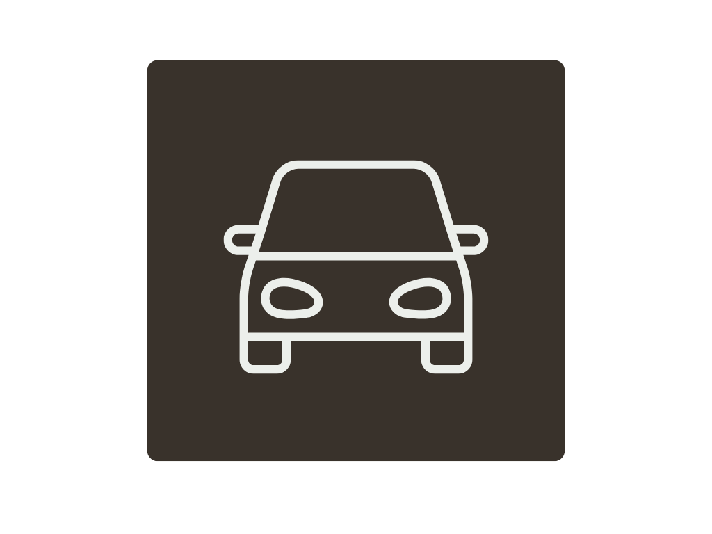 Icône de voiture dans un carré avec fond sombre.